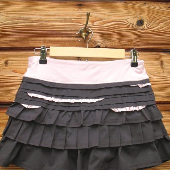 Rare Lululemon Back on Track Ruffle Skirt Coal / Pig Pink / Heathered Pig Pink - Picture 3 of 8